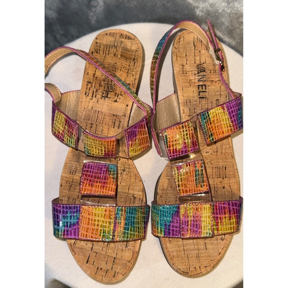 Vaneli Kinna Slingback Wedge Sandal Multi Rainbow Size 8M dopamine artsy vibe - Picture 4 of 11